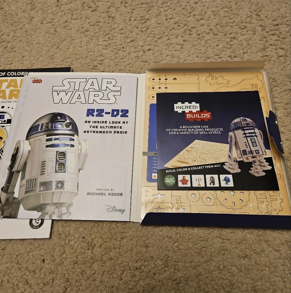 Star Wars R2-D2 Wooden Model & Coloring Book Collectible Bundle